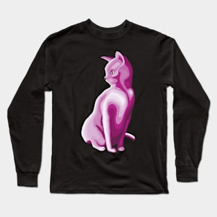 Cat Contour Line Art - Red-Toned Purple Long Sleeve T-Shirt